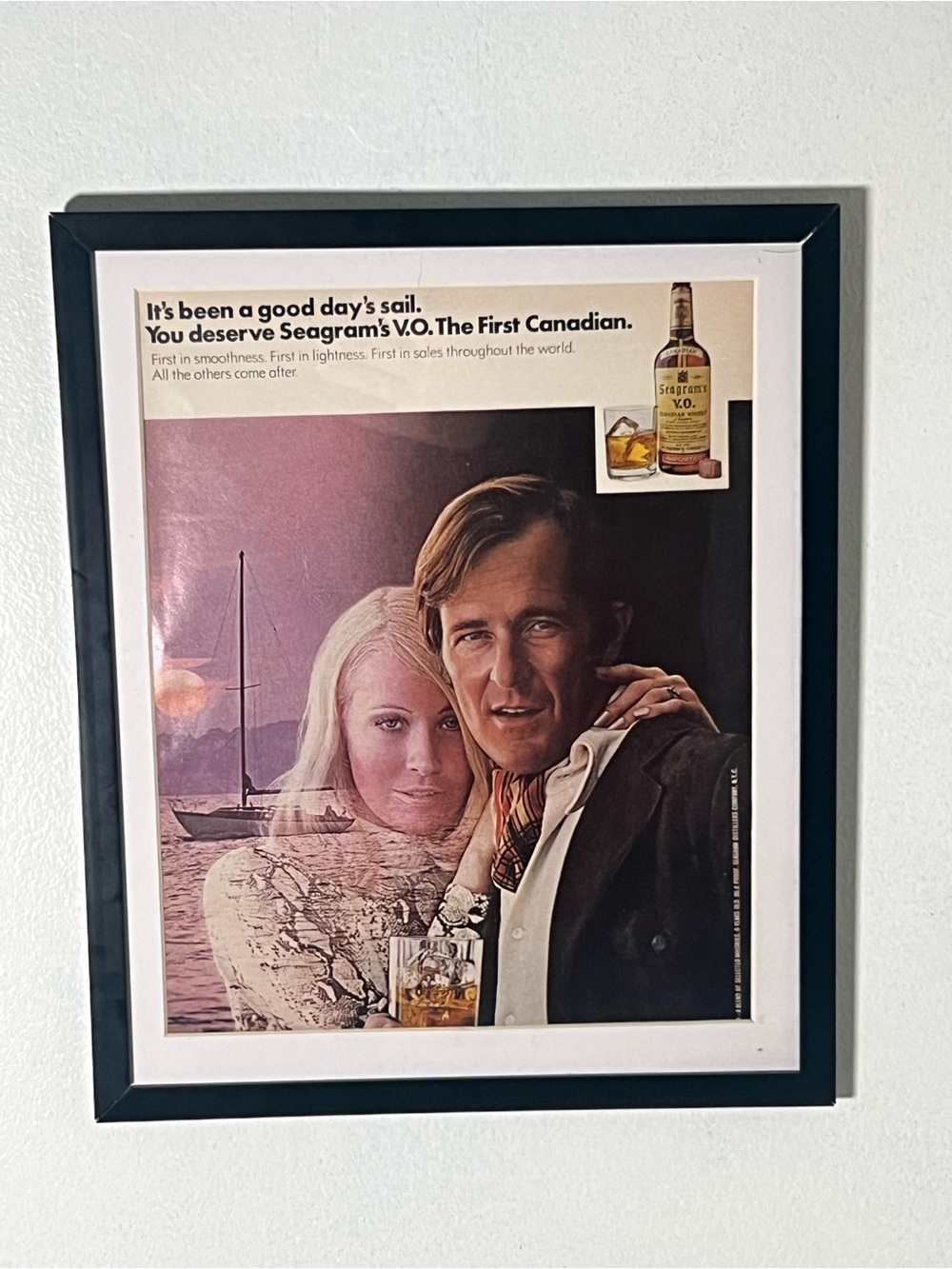 Vintage Seagram’s V.O Framed Wall Art Advertisement Home Decor